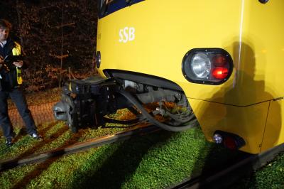 Person bei Gleisueberquerung von Stadtbahn erfasst. 